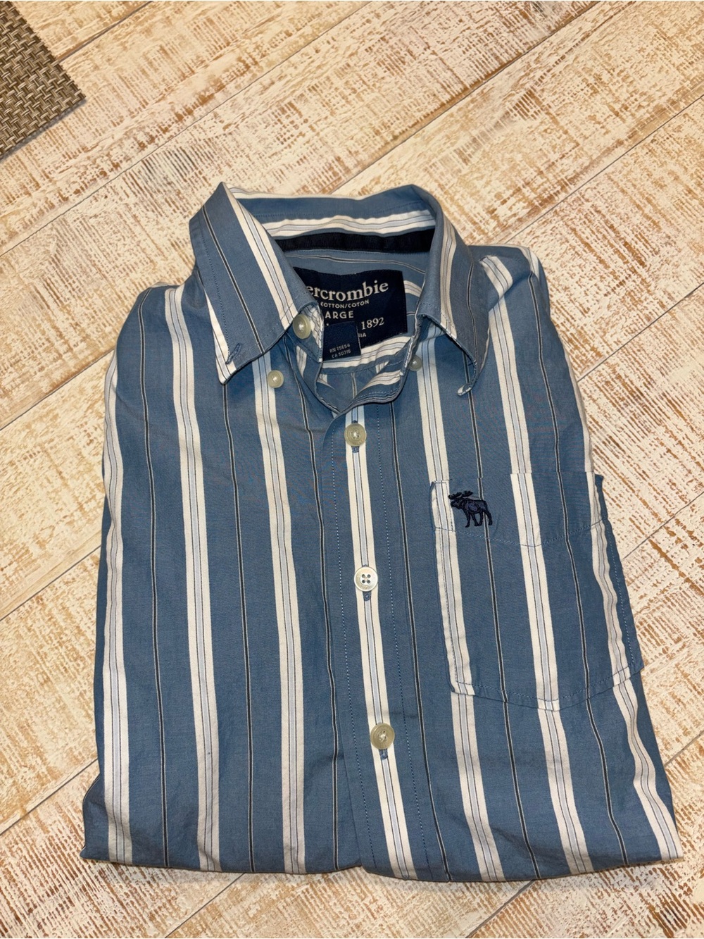 Abercrombie Light Blue & White Striped Cotton Button-Up Shirt